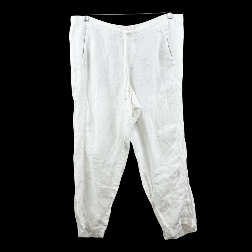 J. Jill Love Linen Pants Womens Large Petite White Coastal Beach Preppy Pull-on